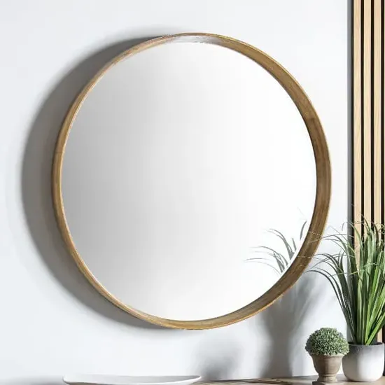 Kinder Round Large Bevelled Wall Mirror - Oak