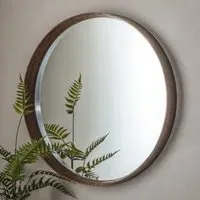 Kinder Round Large Bevelled Wall Mirror - Walnut