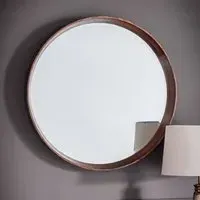 Kinder Round Small Bevelled Wall Mirror - Oak