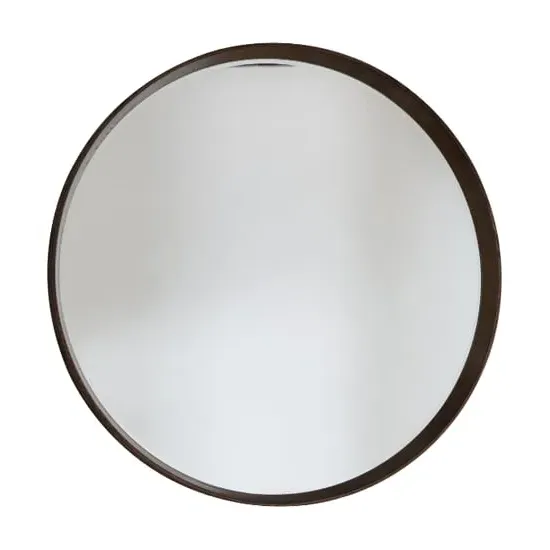 Kinder Round Small Bevelled Wall Mirror - Walnut