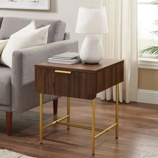 Kinder Side Table with Drawer - Walnut, MDF