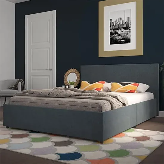 Kingston King Size Bed with 4 Drawers - Navy, Fabric