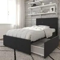 Kingston Single Bed Frame with Storage - Dark Grey, Fabric
