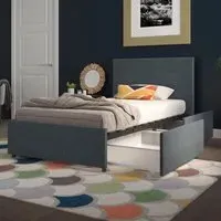 Kingston Single Bed Frame with Storage - Navy, Fabric