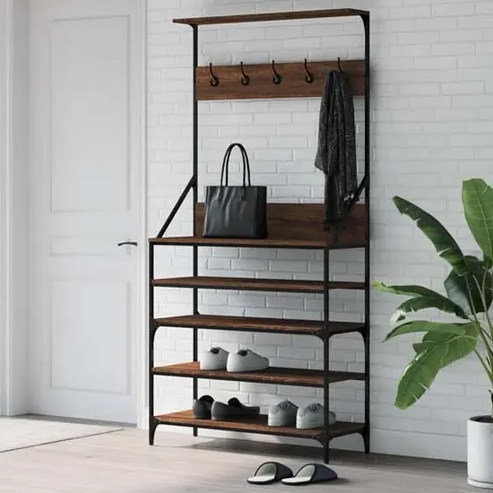 Kinston Clothes Rack with Shoe Storage - Brown Oak