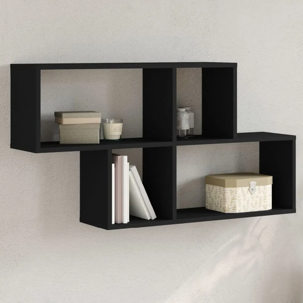 Kinston Wall Shelf with 4 Shelves - Black, Engineered Wood