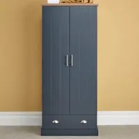 Kirkby 2-Door 1-Drawer Wardrobe - Slate Blue, Oak alternate view