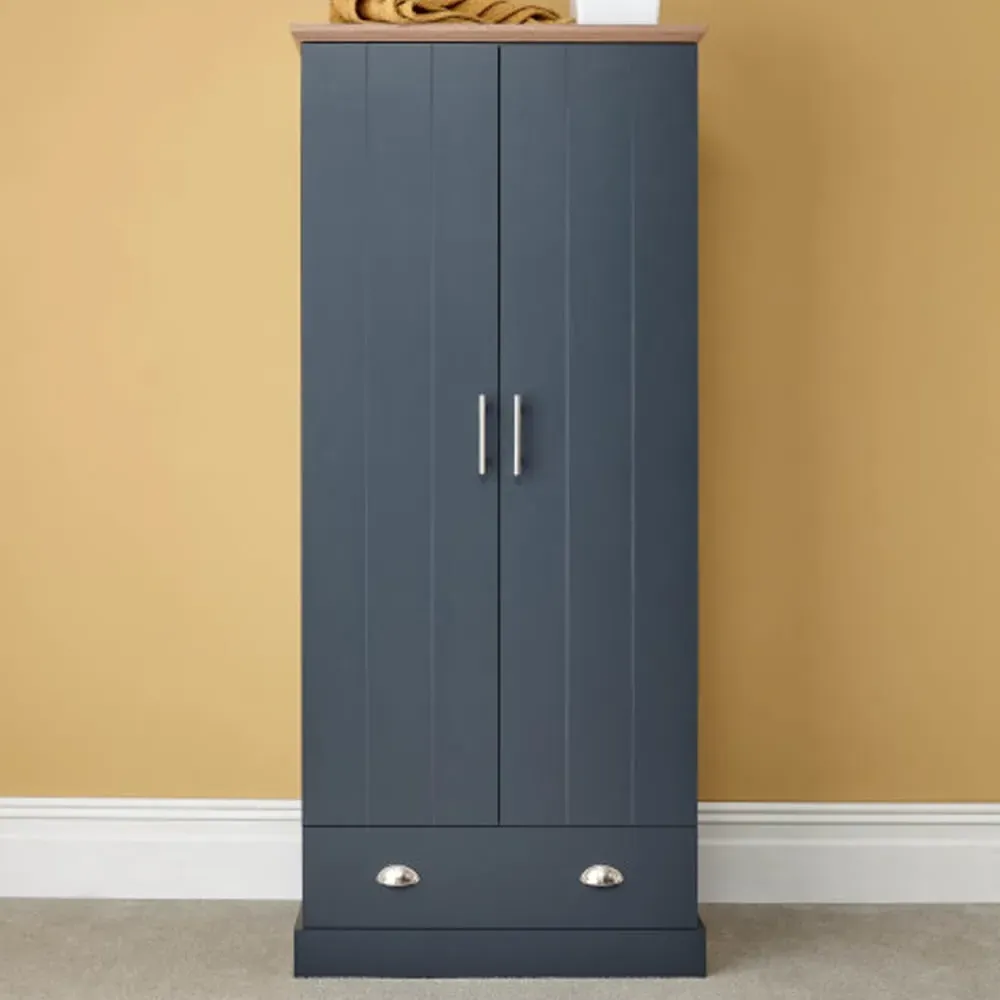 Kirkby 2-Door 1-Drawer Wardrobe - Slate Blue, Oak product