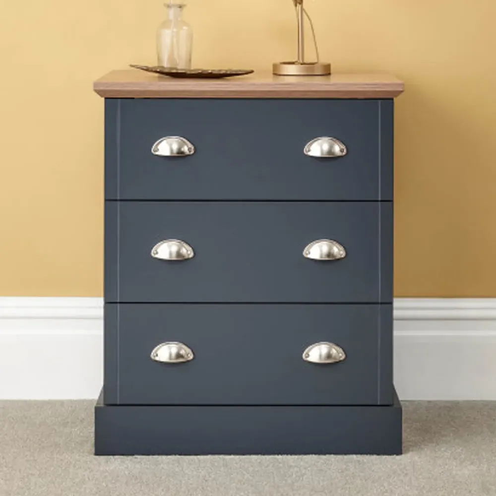 Kirkby 3-Drawer Chest - Slate Blue, Oak product