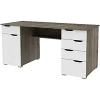 Kirkham Laptop Desk with 5 Drawers - Dark Oak, White