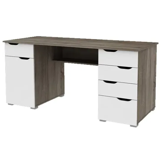 Kirkham Laptop Desk with 5 Drawers - Dark Oak, White