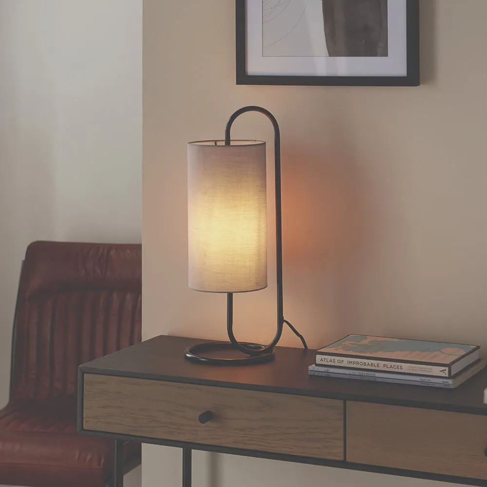 Kirkland Cylindrical Table Lamp - Grey, Fabric image