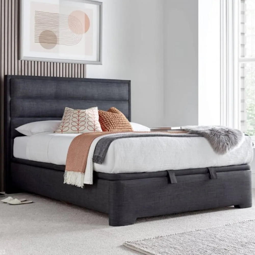 Kirkland Super King Ottoman Bed with Storage - Slate, Fabric