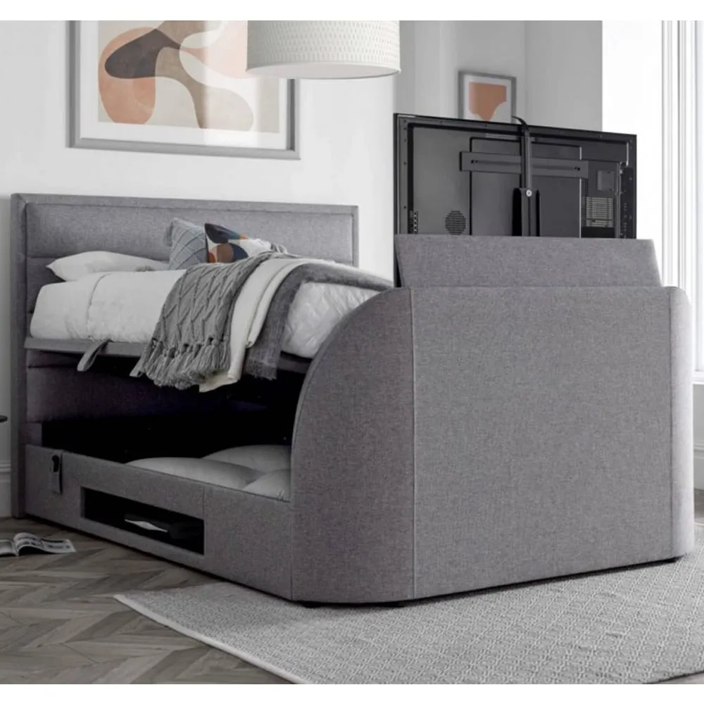 Kirkland Super King Ottoman TV Bed with Storage - Grey, Fabric