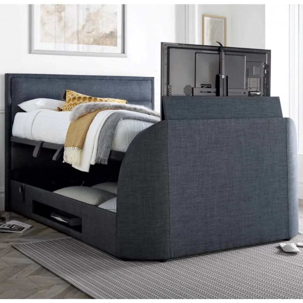 Kirkland Super King Ottoman TV Bed with Storage - Slate, Fabric