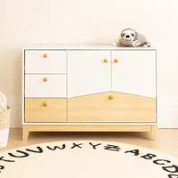 Kiro Sideboard with 2 Doors 4 Drawers - White, Pine Effect