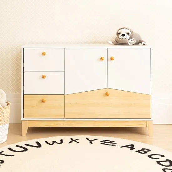 Kiro Sideboard with 2 Doors 4 Drawers - White, Pine Effect