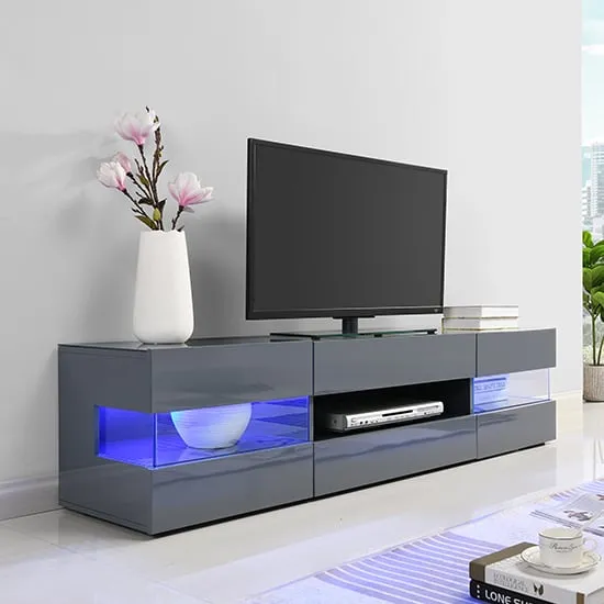 Kirsten High Gloss TV Stand with LED Lighting - Grey