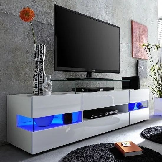 Kirsten High Gloss TV Stand with LED Lighting - White