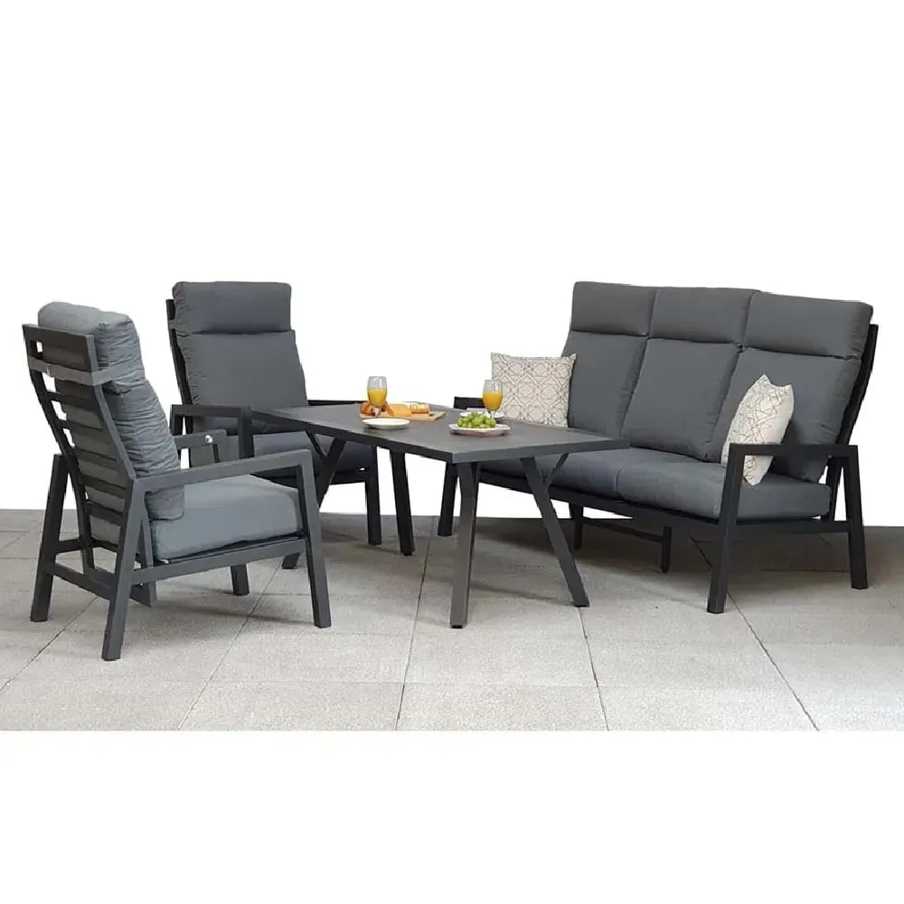 Knoxville Garden Sofa Dining Set with Reclining Chairs - Grey
