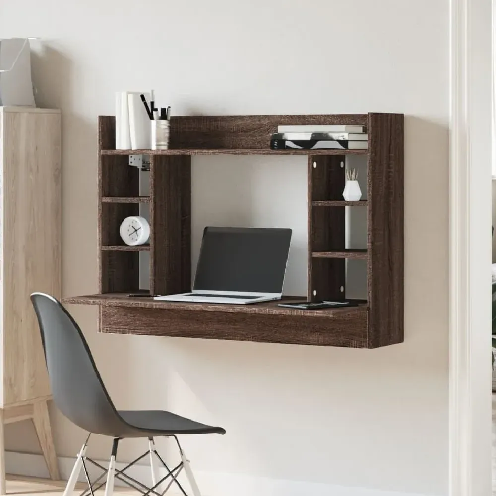 Kodak Wall Mounted Laptop Desk with Storage - Brown image