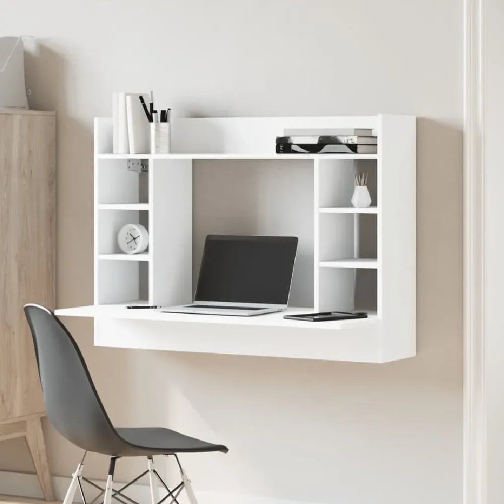Kodak Wall Mounted Laptop Desk with Storage - White