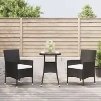 Kodi 3-Piece Garden Bistro Set with Cushions - Black, Rattan