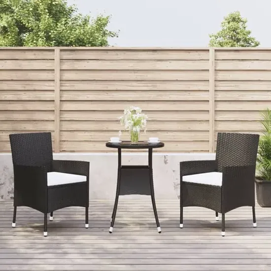 Kodi 3-Piece Garden Bistro Set with Cushions - Black, Rattan image