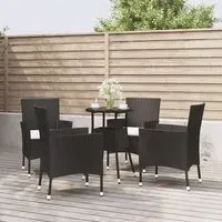 Kodi 5-Piece Garden Bistro Set with Cushions - Black, Rattan