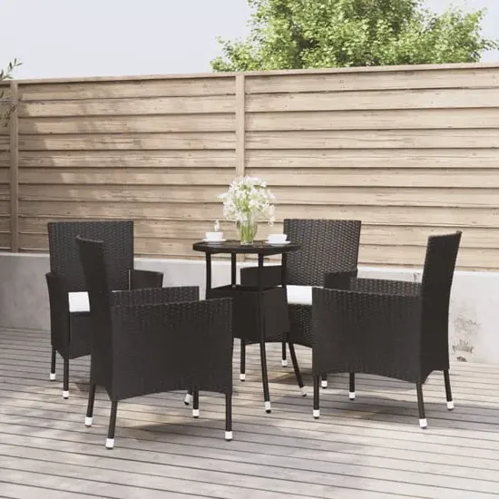 Kodi 5-Piece Garden Bistro Set with Cushions - Black, Rattan