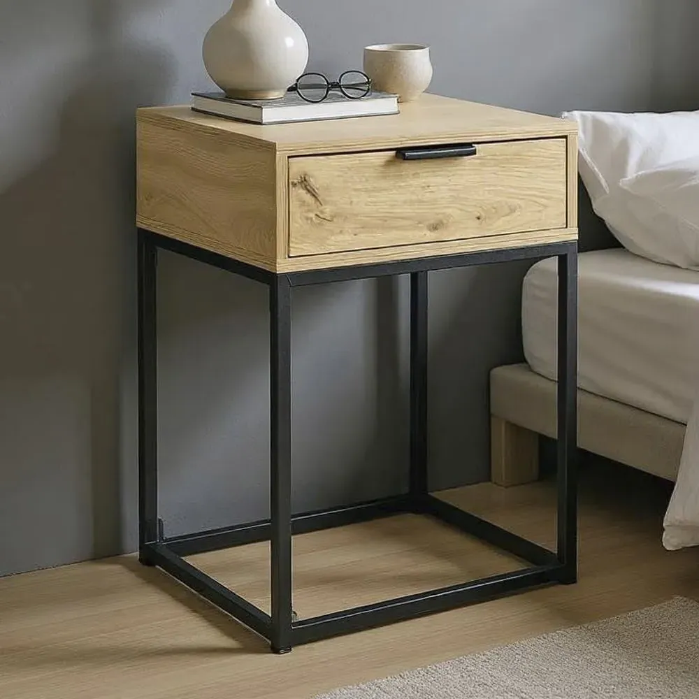 Kodiak Large Bedside Cabinet with Drawer - Oak, Wood