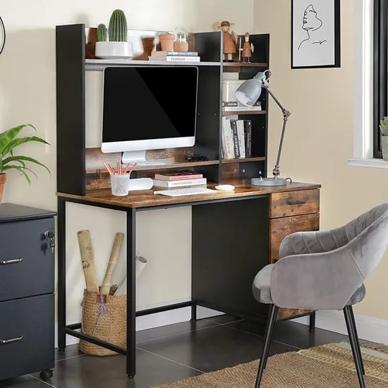Kohler Computer Desk with Bookshelf - Rustic Brown image