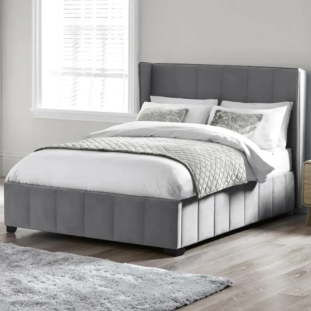Kokomo King Size Bed with Winged Headboard - Grey, Velvet image