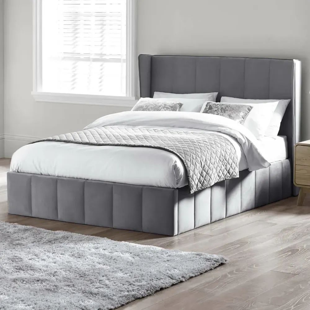 Kokomo King Size Ottoman Bed with Storage - Grey, Velvet