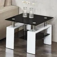 Kontrast Square Side Table - Black Glass, White High Gloss