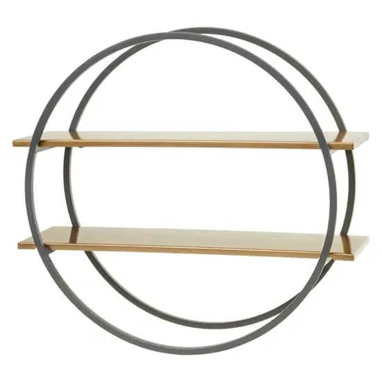 Koura Metal 2 Tier Wall Shelving Unit - Gold, Grey image