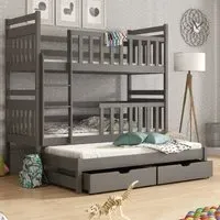 Krakow Bunk Bed with Trundle and Storage - Graphite, Wood
