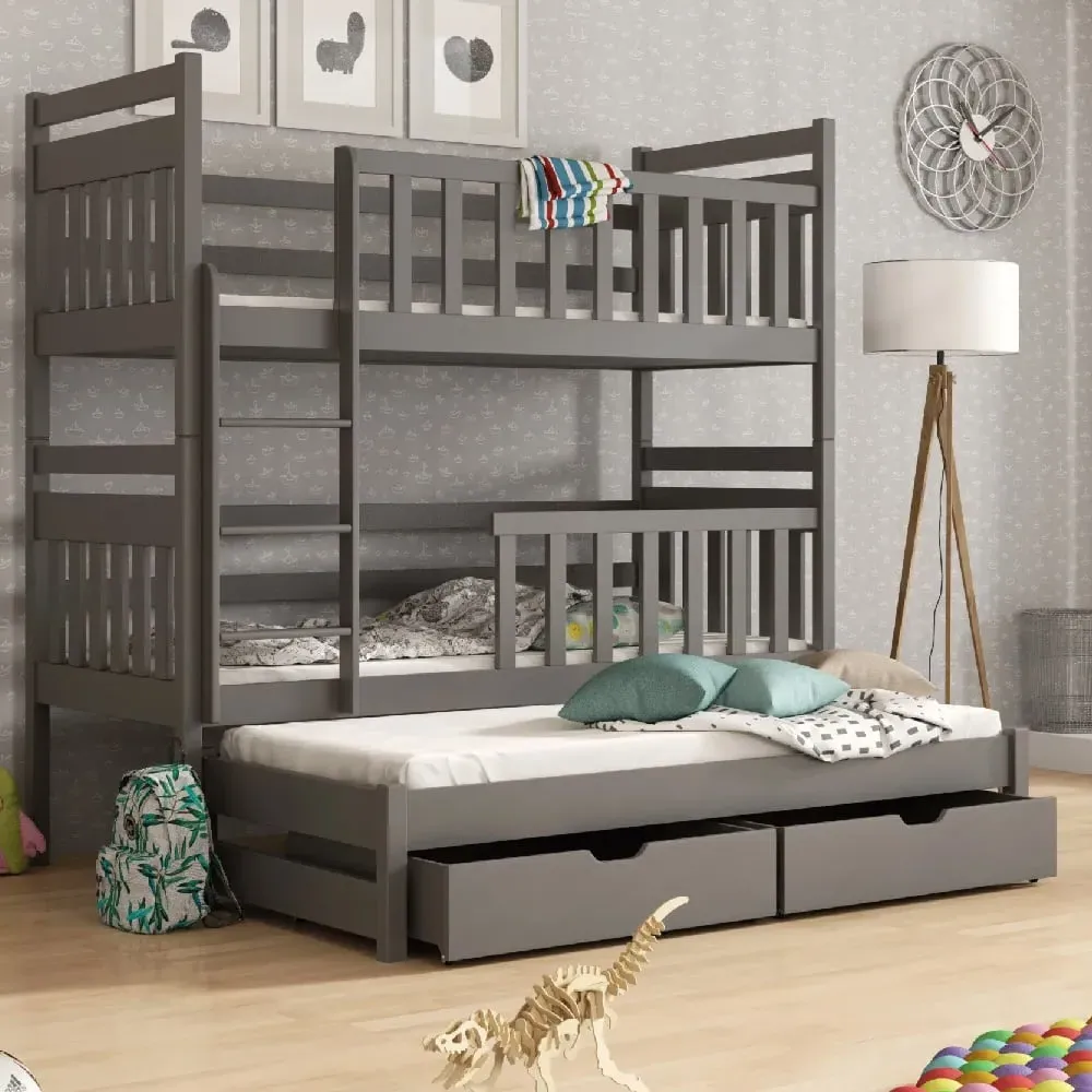 Krakow Bunk Bed with Trundle and Storage - Graphite, Wood image