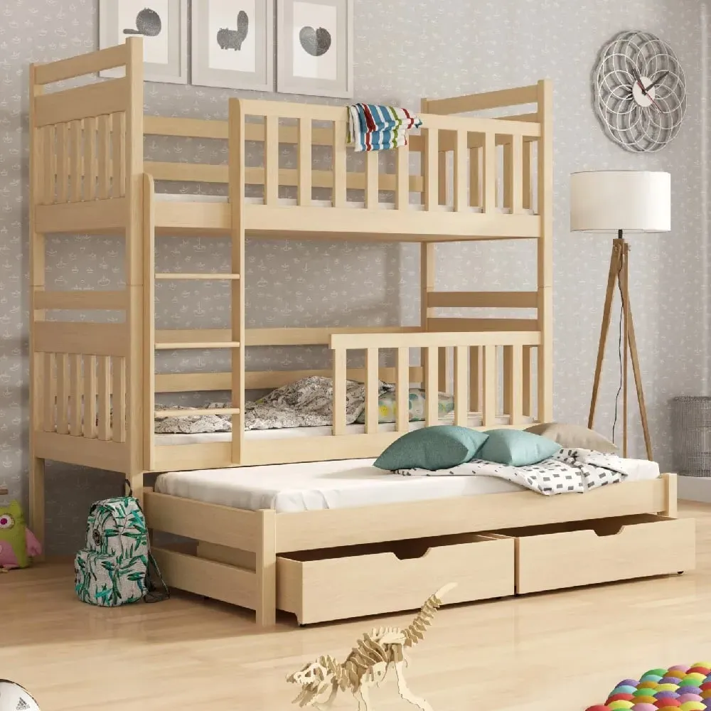 Krakow Bunk Bed with Trundle and Storage - Pine, Wood