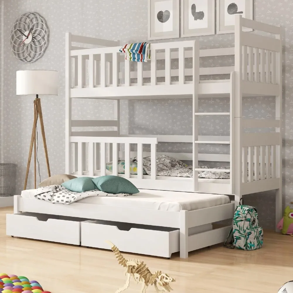 Krakow Bunk Bed with Trundle and Storage - White, Wood