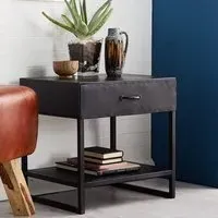 Kristel Lamp Table with Drawer - Dark Iron