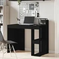 Krum Laptop Desk with 2 Shelves - Black, Engineered Wood