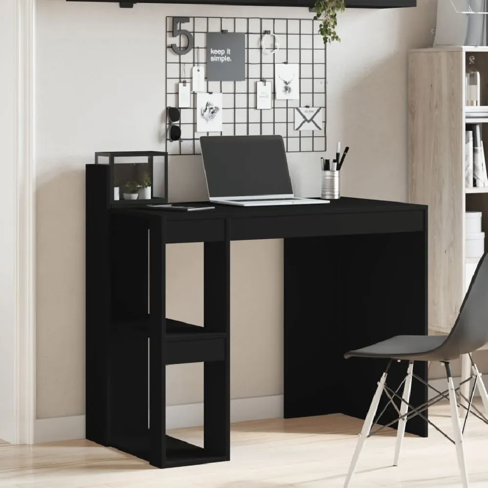 Krum Laptop Desk with 2 Shelves - Black, Engineered Wood