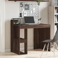 Krum Laptop Desk with 2 Shelves - Brown Oak, Engineered Wood