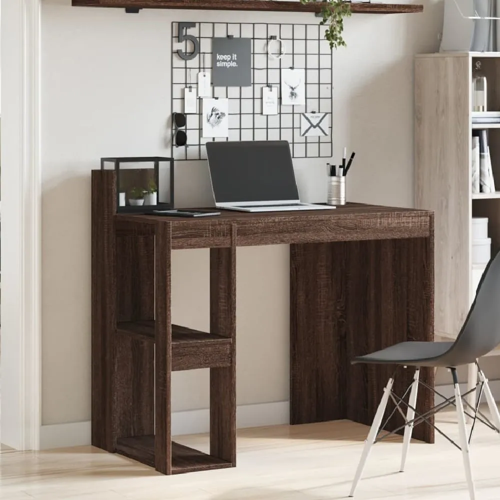 Krum Laptop Desk with 2 Shelves - Brown Oak, Engineered Wood image