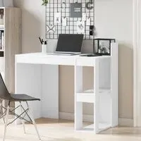 Krum Laptop Desk with 2 Shelves - White, Engineered Wood