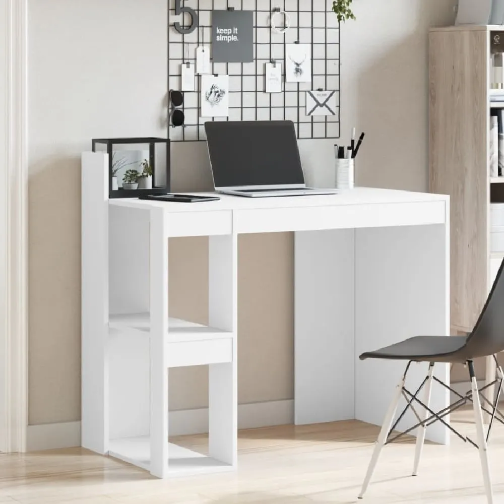 Krum Laptop Desk with 2 Shelves - White, Engineered Wood