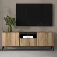 Krum Wooden TV Stand with 2 Doors 1 Drawer - Oak, Black