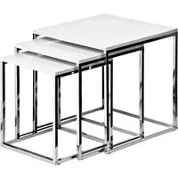 Krystal Set of 3 Nesting Tables - White, Chrome