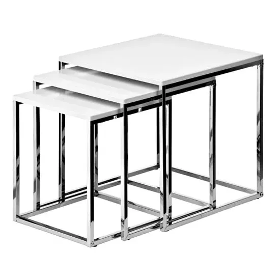 Krystal Set of 3 Nesting Tables - White, Chrome